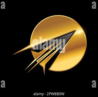 Icône Golden Paper plane logo Vector Illustration de Vecteur