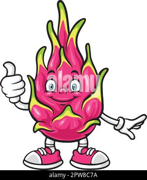 Personnage de mascotte de fruit de dragon de dessin animé Illustration de Vecteur
