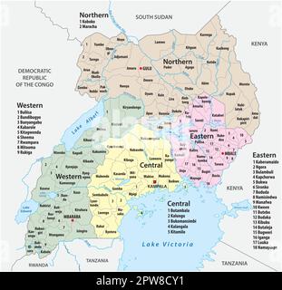 Carte politique et administrative de vecteur de la République de l'Ouganda Illustration de Vecteur