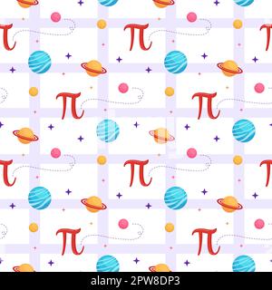 Pi Day Seamless Pattern Design avec constantes mathématiques ou Pie cuite dans le modèle dessin main dessin dessin dessin dessin à plat de dessin animé Illustration de Vecteur