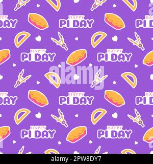 Pi Day Seamless Pattern Design avec constantes mathématiques ou Pie cuite dans le modèle dessin main dessin dessin dessin dessin à plat de dessin animé Illustration de Vecteur