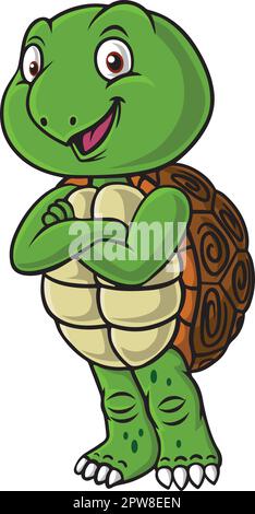 Mignon bonne tortue dessin animé debout Illustration de Vecteur