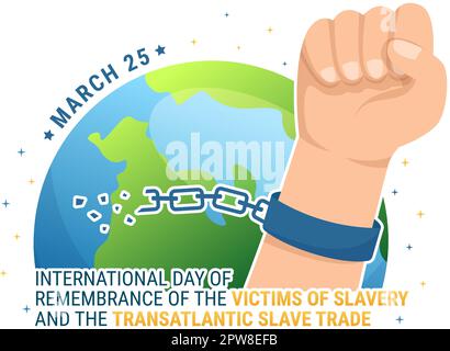 Journée internationale du souvenir des victimes de l'esclavage et de la traite transatlantique des esclaves Illustration tirée à la main avec menottes cassées sur la main Design Illustration de Vecteur