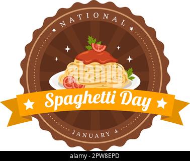 Journée nationale des spaghettis le 4th janvier avec une assiette de nouilles ou de pâtes italiennes différents plats en dessin à la main de dessin de dessin animé Illustration de Vecteur