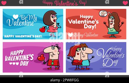 Ensemble de motifs de la Saint-Valentin avec personnages amoureux Illustration de Vecteur