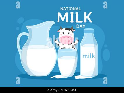 Happy Milk Day Celebration with Splash Drop in Smooth Wave of White Fresh Milky of Cow in Flat Cartoon Illustration des modèles dessinés à la main Illustration de Vecteur