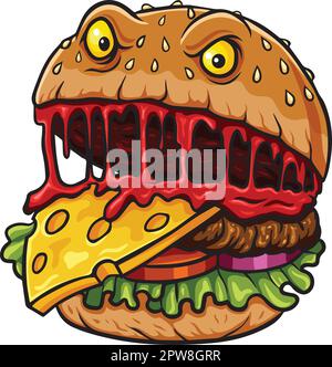 Personnage de mascotte de dessin animé de hamburger monstre Illustration de Vecteur
