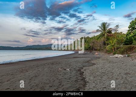 Touristes sur la plage dans la petite ville de Drake Bay, Puntarenas, Costa Rica Banque D'Images