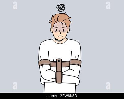 Un homme malheureux dans un blouson souffre de problèmes mentaux Illustration de Vecteur