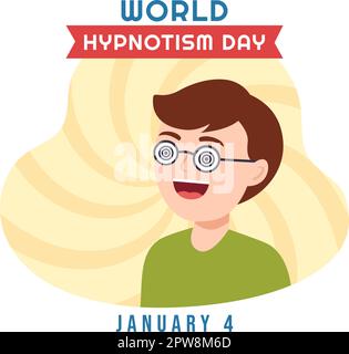 Journée mondiale de l'hypnotisme avec spirale noire et blanche, état d'esprit modifié, Service de traitement de l'hypnose dans le dessin main de dessin animé à plat modèles Illustration Illustration de Vecteur
