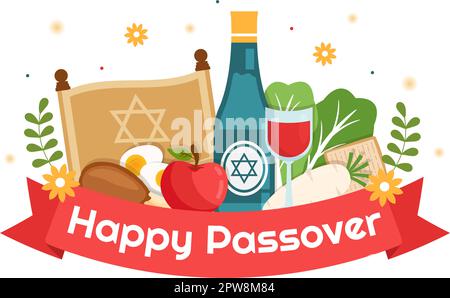 Happy Passover Illustration avec vin, Matzah et Pesach Jewish Holiday pour Web Banner ou Landing page dans Flat Cartoon modèles dessinés à la main Illustration de Vecteur