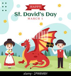 Happy St David's Day social Media fond Illustration dessin à la main de dessins de dessin animé Illustration de Vecteur