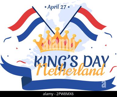 Happy Kings Netherlands Day Illustration avec drapeaux de spéléologie et King Celebration pour Web Banner ou Landing page dans Flat Cartoon modèles dessinés à la main Illustration de Vecteur