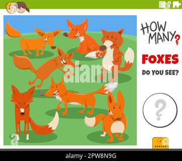 compter dessin animé renards animaux jeu éducatif Illustration de Vecteur