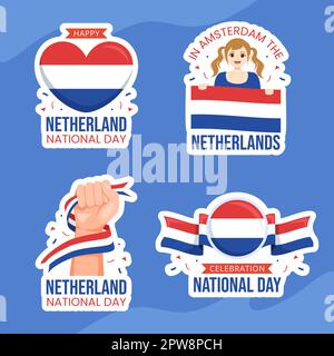 Happy Netherlands National Day étiquette dessin main dessin main dessins modèles Illustration d'arrière-plan Illustration de Vecteur