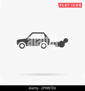 La voiture émet du dioxyde de carbone. Symbole noir plat simple avec ombre sur fond blanc. Pictogramme d'illustration vectorielle Illustration de Vecteur