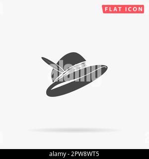 Chapeau à plumes. Symbole noir plat simple avec ombre sur fond blanc. Pictogramme d'illustration vectorielle Illustration de Vecteur