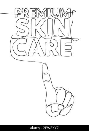 One continuous line of hand with Skin Care word. Stock Vector