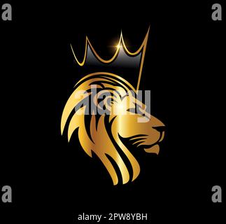 Golden Lion Head avec icône représentant le logo Crown Vector Illustration de Vecteur