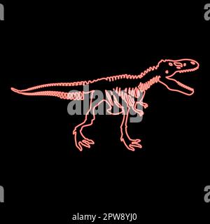 Squelette de dinosaure néons os de tyrannosaurus os de rex silhouettes rouge couleur vecteur illustration image style plat Illustration de Vecteur