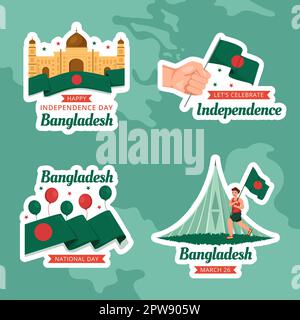 Happy Independence Bangladesh Day Label Flat Cartoon dessins à la main modèles Illustration d'arrière-plan Illustration de Vecteur