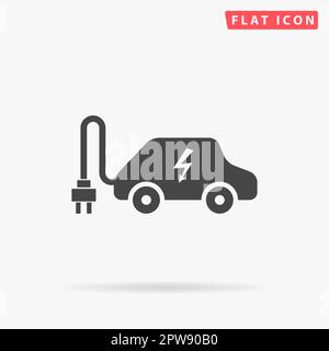 Voiture électrique. Symbole noir plat simple avec ombre sur fond blanc. Pictogramme d'illustration vectorielle Illustration de Vecteur