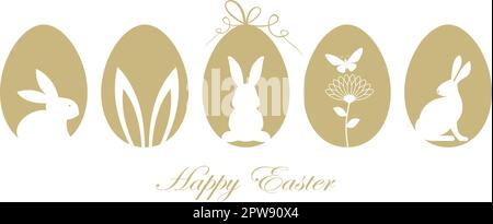 Motif de silhouette de Pâques doré. Joyeux vœux de Pâques. Illustration de Vecteur