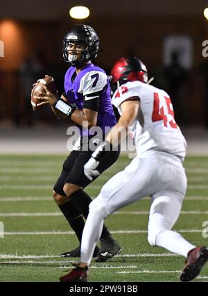 Rancho Cucamonga, CA. 8th novembre 2019. Top Quarterback Prospect CJ Stroud #7 de Rancho Cucamonga en action contre Murrieta Valley.CIF-SS Prep football DIV 2 Playoff Varsity Murrieta Valley contre Rancho Cucamonga.Louis Lopez/Modern exposition. Crédit : csm/Alay Live News Banque D'Images