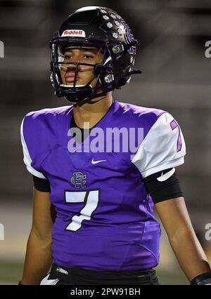 Rancho Cucamonga, CA. 8th novembre 2019. Top Quarterback Prospect CJ Stroud #7 de Rancho Cucamonga en action contre Murrieta Valley.CIF-SS Prep football DIV 2 Playoff Varsity Murrieta Valley contre Rancho Cucamonga.Louis Lopez/Modern exposition. Crédit : csm/Alay Live News Banque D'Images