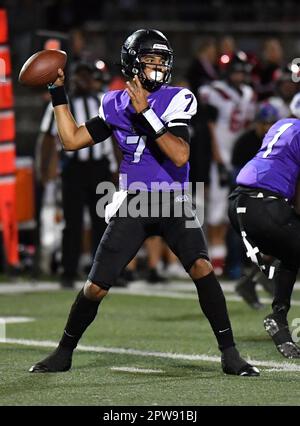 Rancho Cucamonga, CA. 8th novembre 2019. Top Quarterback Prospect CJ Stroud #7 de Rancho Cucamonga en action contre Murrieta Valley.CIF-SS Prep football DIV 2 Playoff Varsity Murrieta Valley contre Rancho Cucamonga.Louis Lopez/Modern exposition. Crédit : csm/Alay Live News Banque D'Images