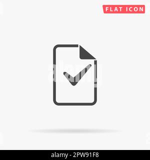 Document avec coche. Symbole noir plat simple avec ombre sur fond blanc. Pictogramme d'illustration vectorielle Illustration de Vecteur