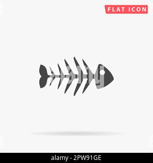 Squelette de poisson. Symbole noir plat simple avec ombre sur fond blanc. Pictogramme d'illustration vectorielle Illustration de Vecteur