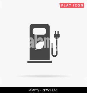 Station de charge de voiture électrique ou essence bio. Symbole noir plat simple avec ombre sur fond blanc. Pictogramme d'illustration vectorielle Illustration de Vecteur