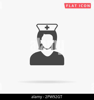 Infirmière. Symbole noir plat simple avec ombre sur fond blanc. Pictogramme d'illustration vectorielle Illustration de Vecteur