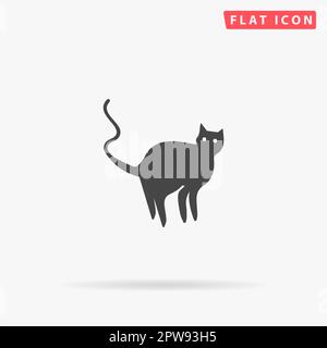 Silhouette de chat maléfique. Symbole noir plat simple avec ombre sur fond blanc. Pictogramme d'illustration vectorielle Illustration de Vecteur