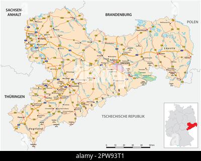 Feuille de route de l'État allemand de Saxe Illustration de Vecteur