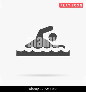 Natation. Symbole noir plat simple avec ombre sur fond blanc. Pictogramme d'illustration vectorielle Illustration de Vecteur