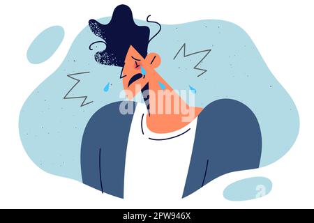 Homme sentimental avec des larmes sur les joues en raison de la crise de milieu de vie ou de rupture avec la petite amie Illustration de Vecteur