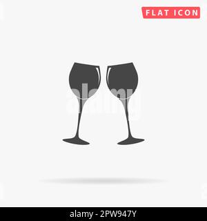 Deux verres de vin ou de champagne. Symbole noir plat simple avec ombre sur fond blanc. Pictogramme d'illustration vectorielle Illustration de Vecteur
