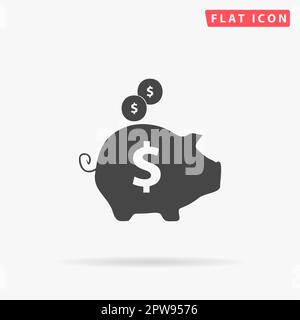 Tirelire. Symbole noir plat simple avec ombre sur fond blanc. Pictogramme d'illustration vectorielle Illustration de Vecteur