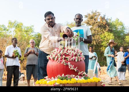 Auroville, Inde - 18th mars 2023: Water Matters Mela. Premier jour de la cérémonie de clôture du troisième Festival de l'eau qui a lieu dans la biorégion Banque D'Images