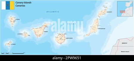 road map of the spanish archipelago of the canary islands Illustration de Vecteur