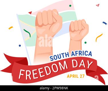 Bonne Journée de la liberté en Afrique du Sud le 27 avril Illustration avec drapeau à vagues pour bannière Web ou page d'arrivée dans des modèles d'arrière-plan dessinés à la main Illustration de Vecteur