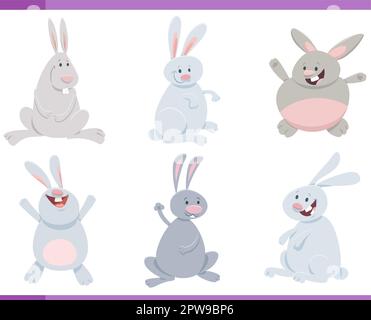 cartoon rabbits or bunnies farm animal characters set Illustration de Vecteur