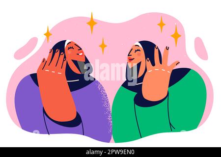 Deux belles femmes en vêtements arabes parlent de nouvelles récentes et de profiter de la haute vie Illustration de Vecteur