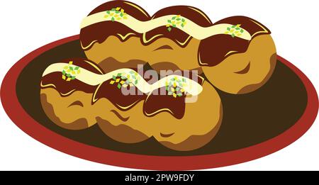 Takoyaki sur l'illustration de la plaque Illustration de Vecteur