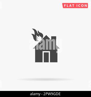 Maison sur feu. Symbole noir plat simple avec ombre sur fond blanc. Pictogramme d'illustration vectorielle Illustration de Vecteur