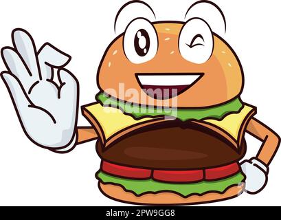Burger détaillé recommandant et faisant la promotion de Gesture Mascot Illustration de Vecteur