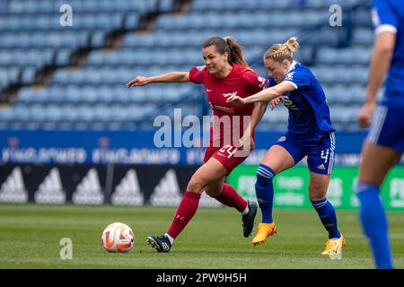 Leicester, Royaume-Uni. 29th avril 2023. Katie Stengel pendant le montage de Barclays FA WSL entre Leicester City et Liverpool au King Power Stadium. Crédit : Ryan Asman/Alay Live News Banque D'Images