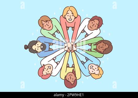 Les gens multiraciaux se tiennent en cercle avec les mains tendues pour démontrer l'amitié Illustration de Vecteur